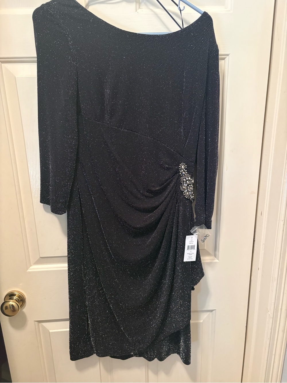 Alex Evenings Black Silver Metallic Ruched Formal Dress Size 12 NWT